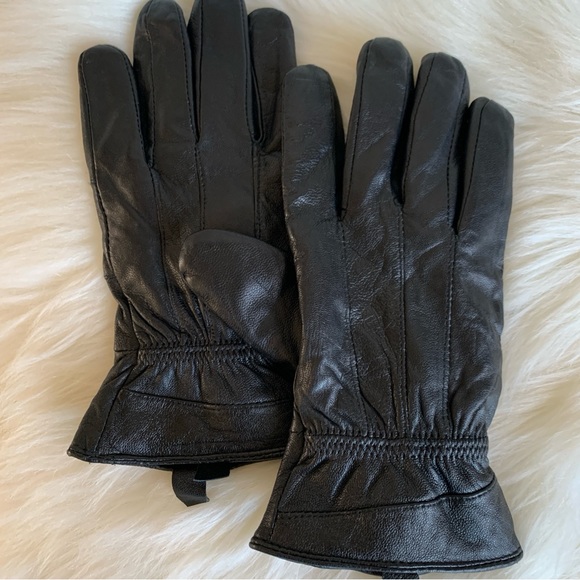 Thinsulate Black Leather Fleece Lined Leather Gloves - Picture 4 of 7